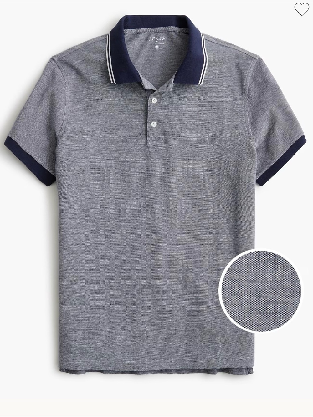 J. Crew Men's Heather Gray Polo with Navy Contrast Collar